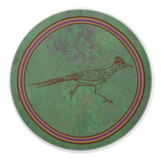Southwest Roadrunner Sagebrush Green  Ceramic Knob (Front)