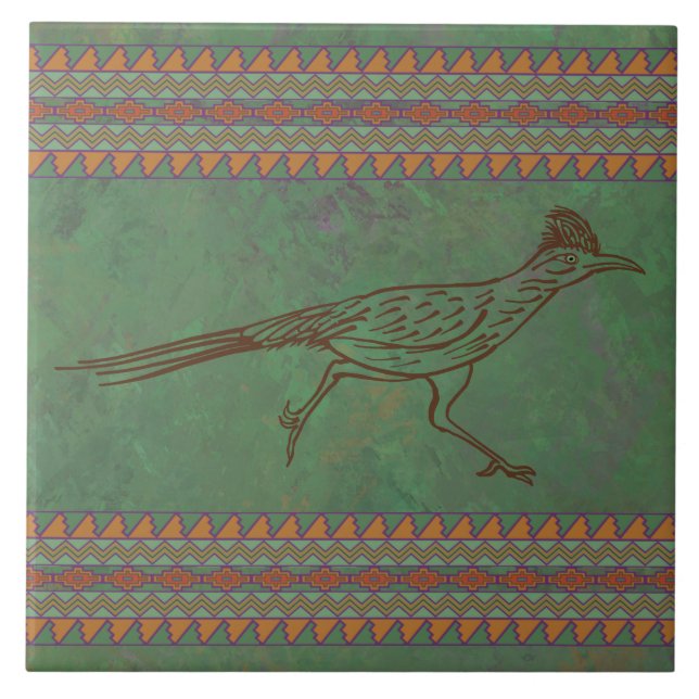 Southwest Roadrunner Sagebrush Green Ceramic Tile (Front)