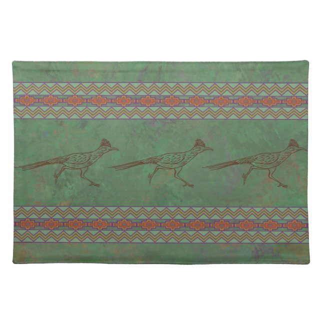 Southwest Roadrunner Sagebrush Green Cloth Placemat (Front)
