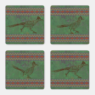 Southwest Roadrunner Sagebrush Green Coaster Set