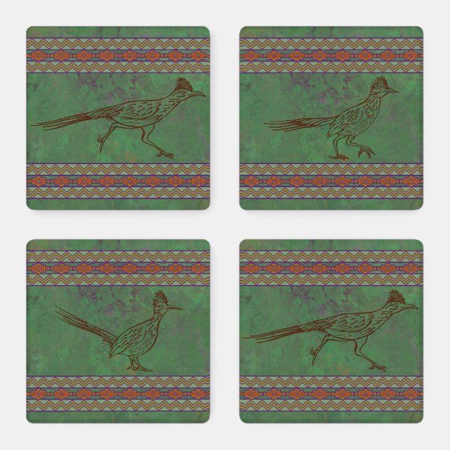 Southwest Roadrunner Sagebrush Green Coaster Set (Set)