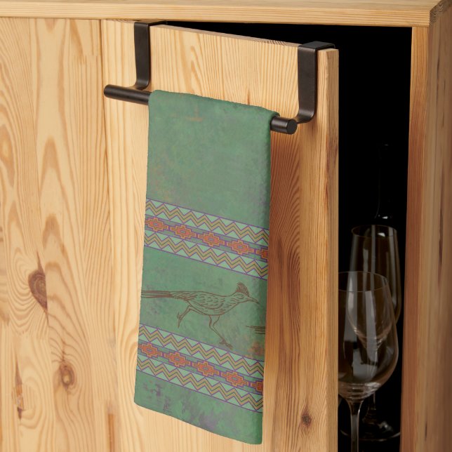 Southwest Roadrunner Sagebrush Green Kitchen Towel (Thirds Fold)