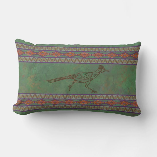 Southwest Roadrunner Sagebrush Green Lumbar Pillow (Front)