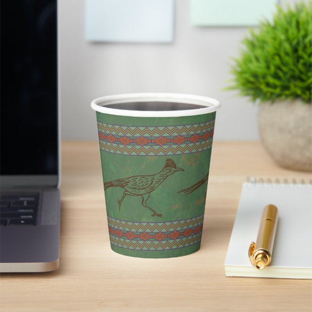 Southwest Roadrunner Sagebrush Green Paper Cups (Insitu)