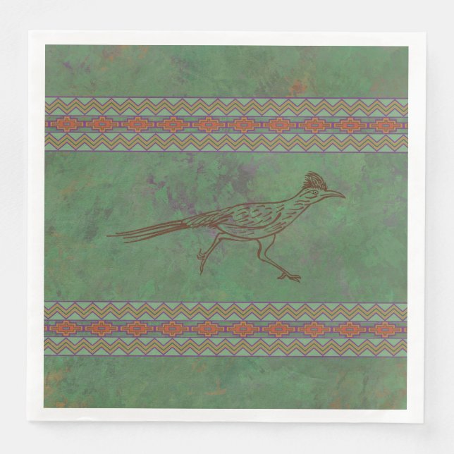 Southwest Roadrunner Sagebrush Green Paper Dinner Napkins (Front)