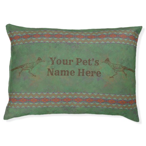 Southwest Roadrunner Sagebrush Green Personalized Pet Bed