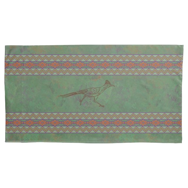 Southwest Roadrunner Sagebrush Green Pillow Case (Front-Left)