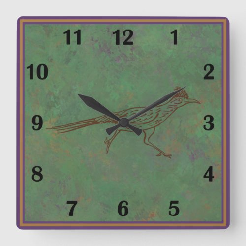 Southwest Roadrunner Sagebrush Green Regular Square Wall Clock