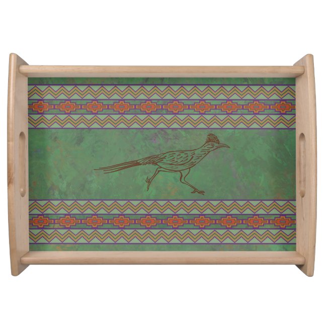 Southwest Roadrunner Sagebrush Green Serving Tray (Front)