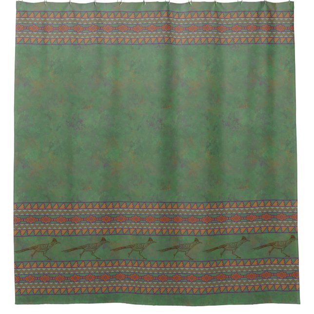 Southwest Roadrunner Sagebrush Green Shower Curtai Shower Curtain (Front)