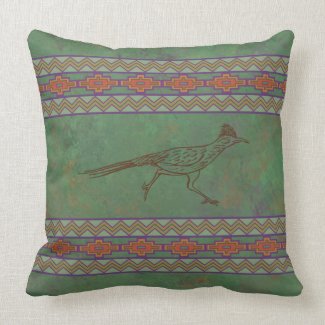 Southwest Roadrunner Sagebrush Green Throw Pillow