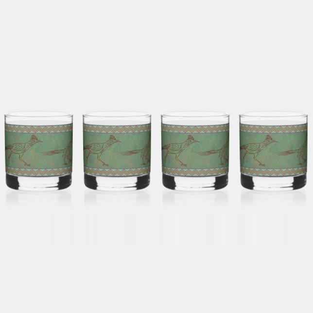 Southwest Roadrunner Sagebrush Green Whiskey Glass (Back)
