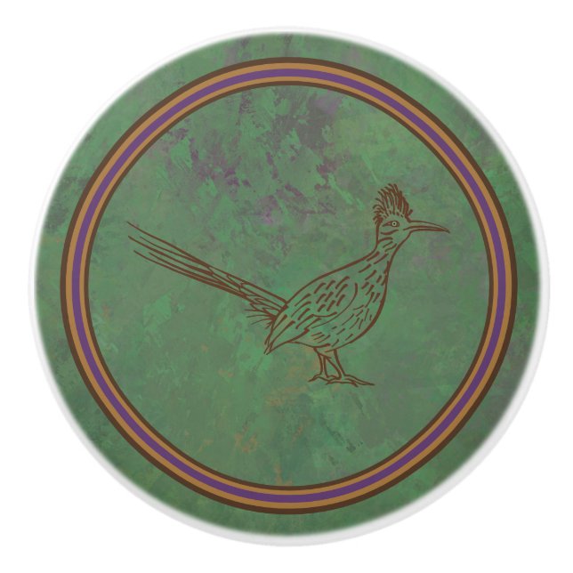 Southwest Roadrunner Standing Sagebrush Green Ceramic Knob (Front)