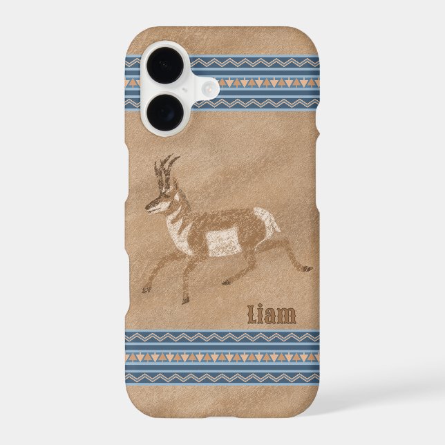 Southwest Running Pronghorn Antelope Personalized iPhone Case (Back)