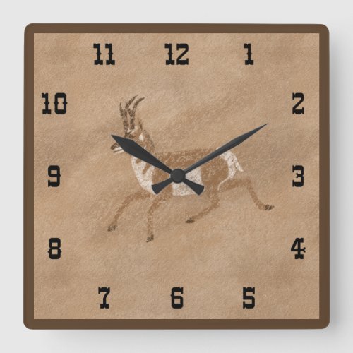 Southwest Running Pronghorn Antelope Square Wall Clock