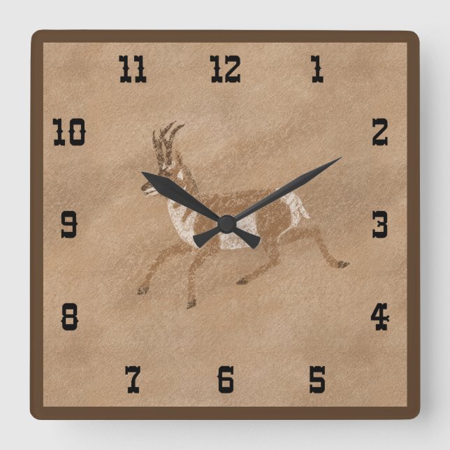 Southwest Running Pronghorn Antelope Square Wall Clock (Front)