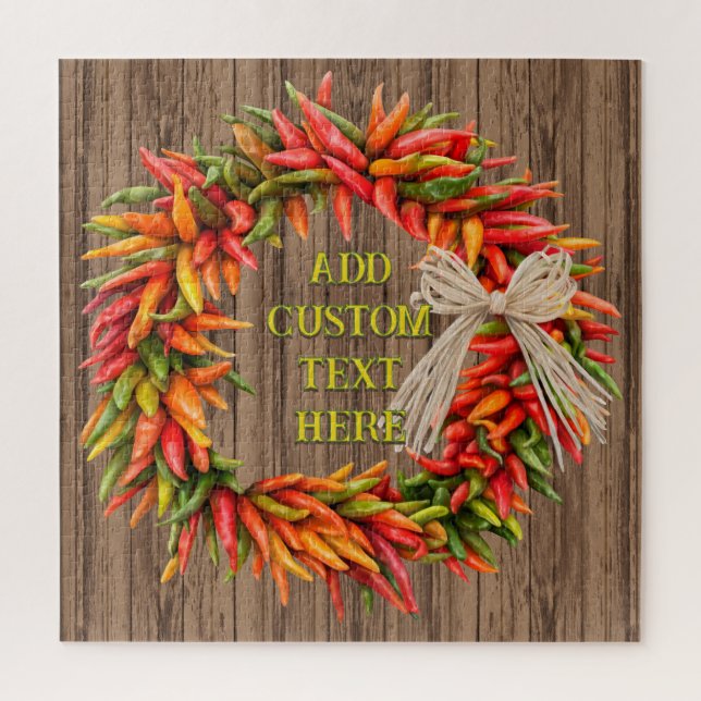 Southwest Rustic Chile Pepper Wreath Personalized Jigsaw Puzzle (Vertical)