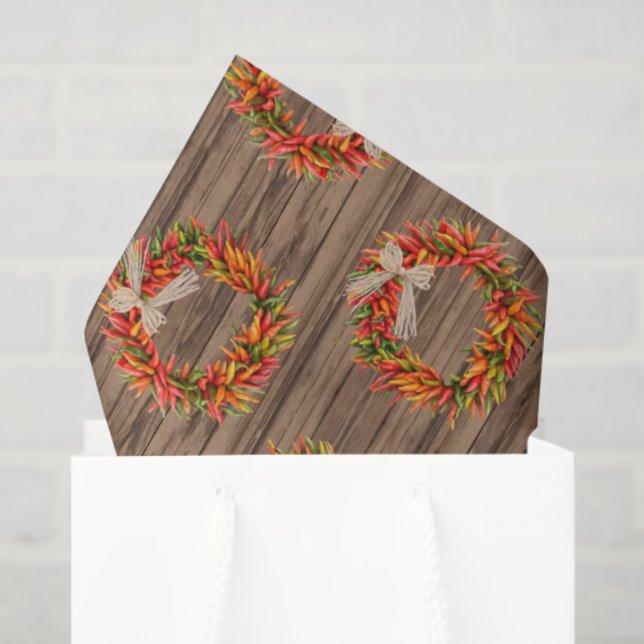 Southwest Rustic Chile Pepper Wreaths Wood Pattern Tissue Paper (Gift Bag)