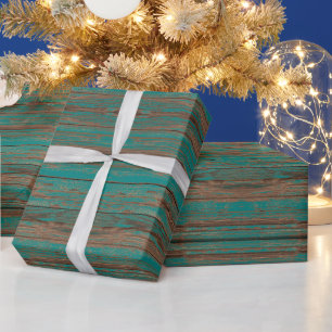 Southwest Rustic Turquoise Painted Wood Design Wrapping Paper