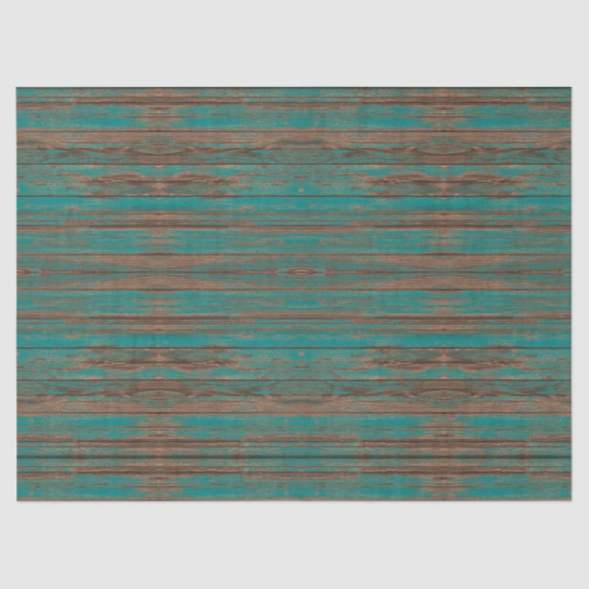 Southwest Rustic Weathered Turquoise Painted Wood Tissue Paper (Front)