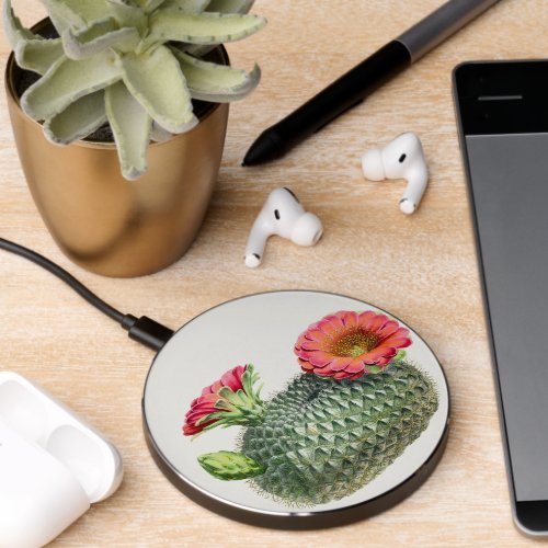 Southwest Rustic Wood Red   Cactus Succulent    Wireless Charger