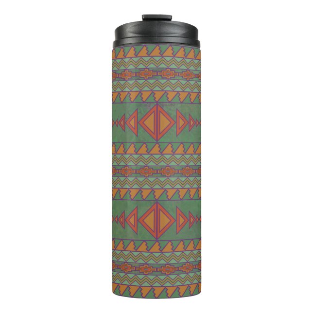 Southwest Sage Green and Orange Geometric Design  Thermal Tumbler (Front)