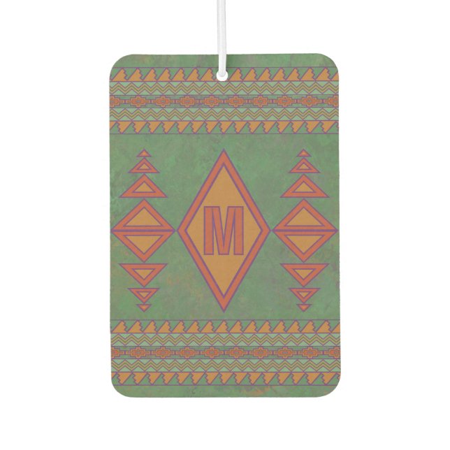Southwest Sagebrush Green Geometric Custom Initial Air Freshener (Front)
