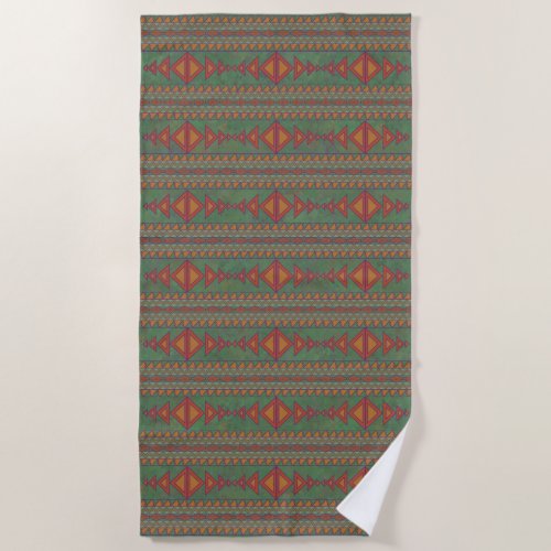 Southwest Sagebrush Green Geometric Design Beach Towel