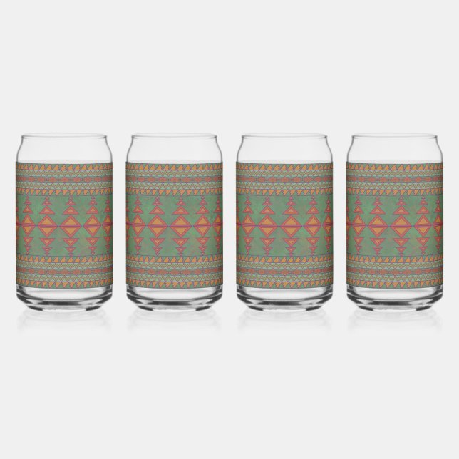 Southwest Sagebrush Green Geometric Design  Can Glass (Front)