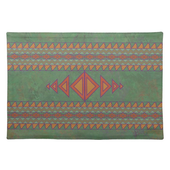 Southwest Sagebrush Green Geometric Design Cloth Placemat (Front)