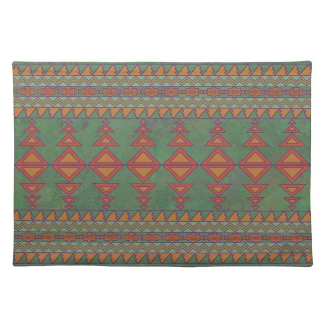 Southwest Sagebrush Green Geometric Design Cloth Placemat (Front)
