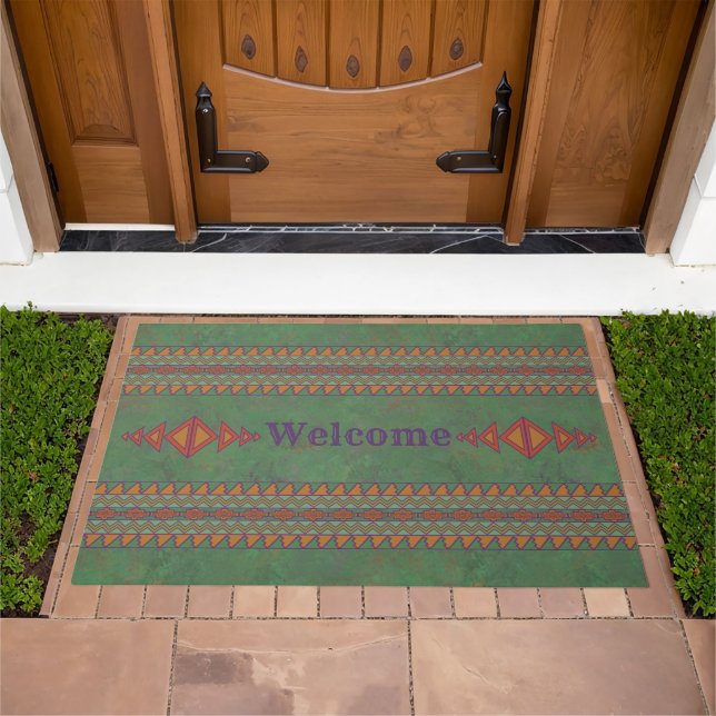 Southwest Sagebrush Green Geometric Design Doormat (Outdoor)