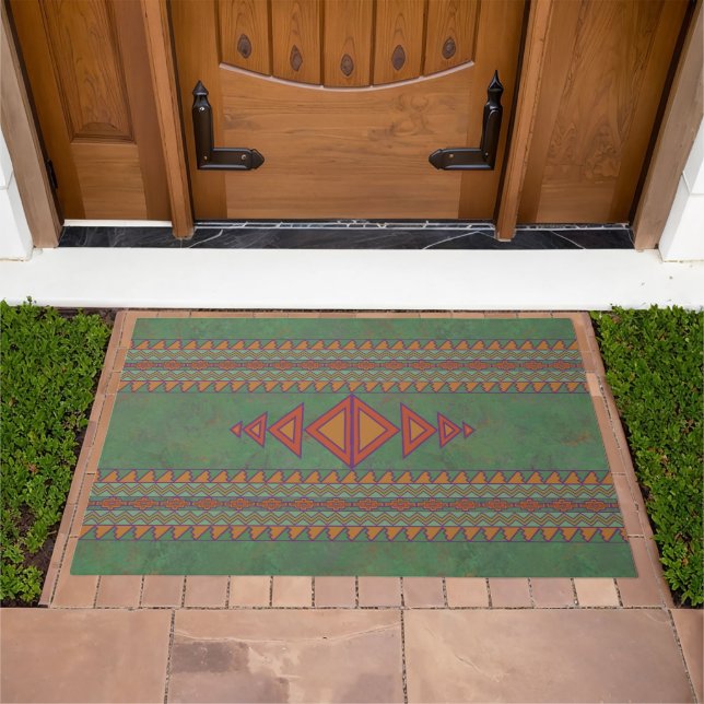 Southwest Sagebrush Green Geometric Design Doormat (Outdoor)