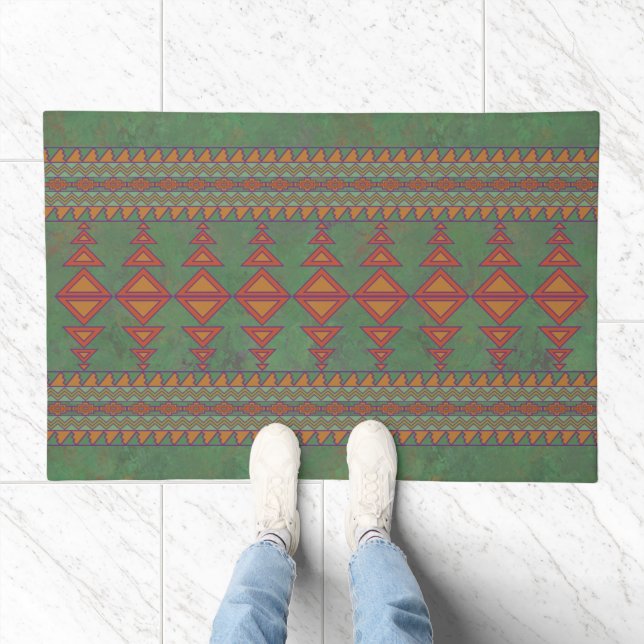 Southwest Sagebrush Green Geometric Design Doormat (Indoor)