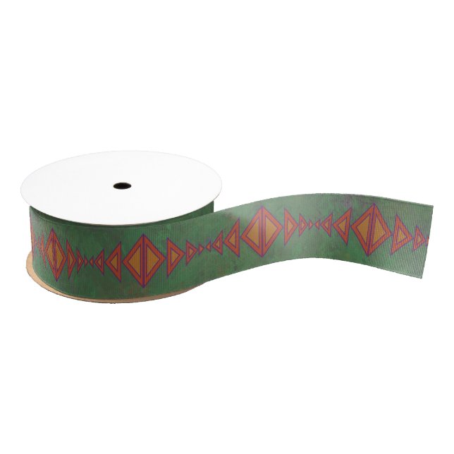 Southwest Sagebrush Green Geometric Design Grosgrain Ribbon (Spool)