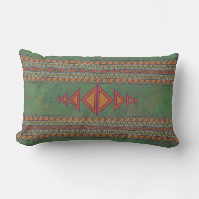 Southwest Sagebrush Green Geometric Design  Lumbar Pillow (Front)