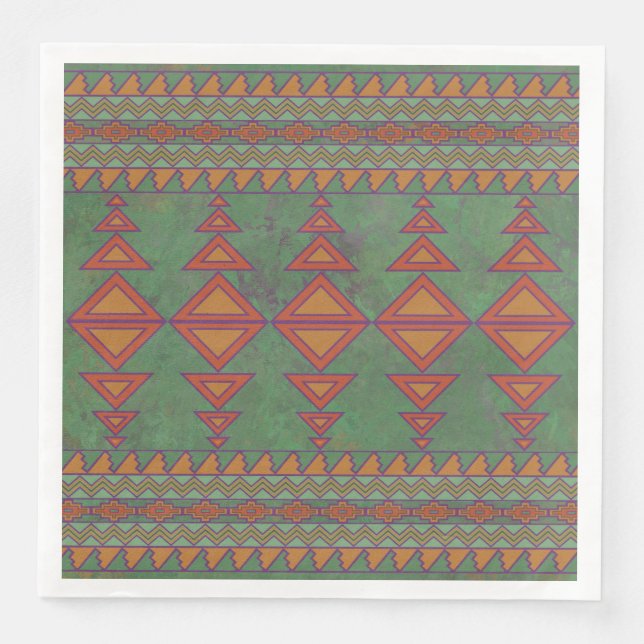 Southwest Sagebrush Green Geometric Design Paper Dinner Napkins (Front)