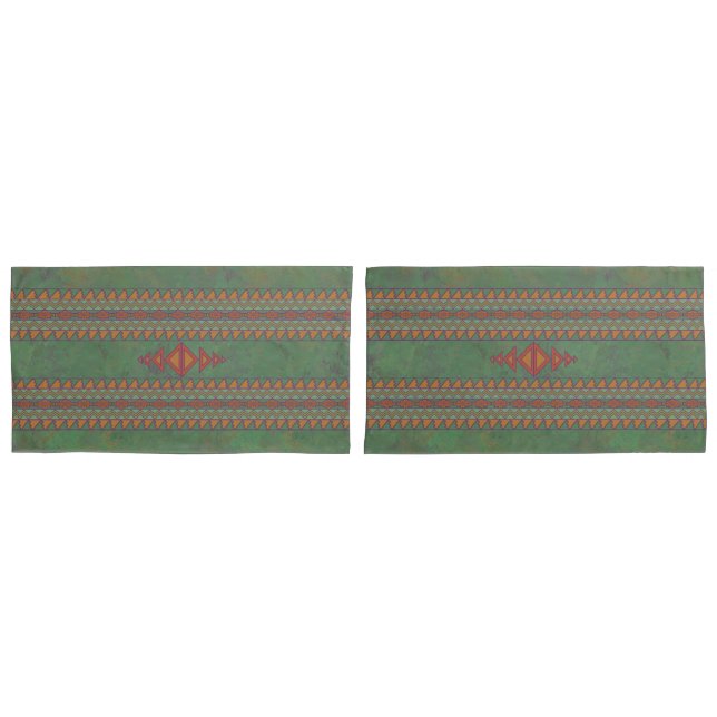 Southwest Sagebrush Green Geometric Design Pillow  Case (Front-Set)