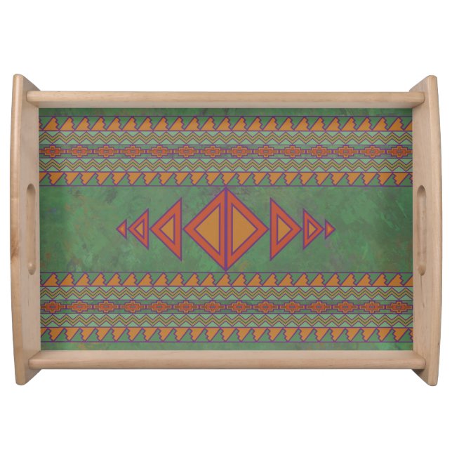 Southwest Sagebrush Green Geometric Design Serving Serving Tray (Front)