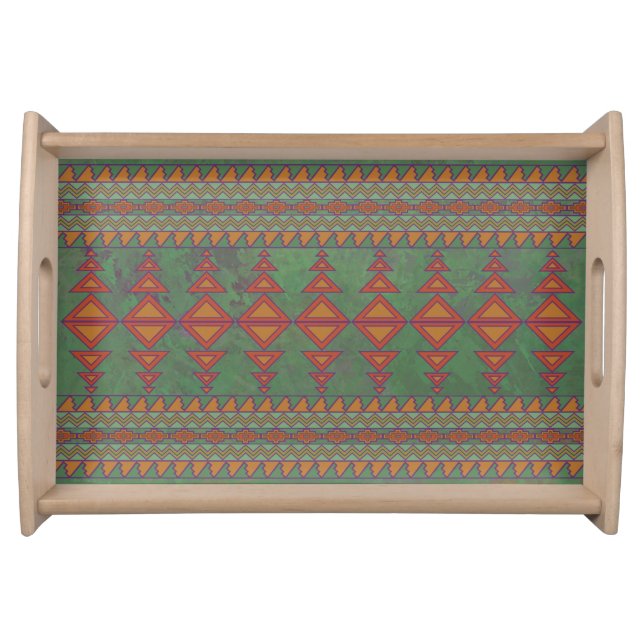 Southwest Sagebrush Green Geometric Design Serving Serving Tray (Front)