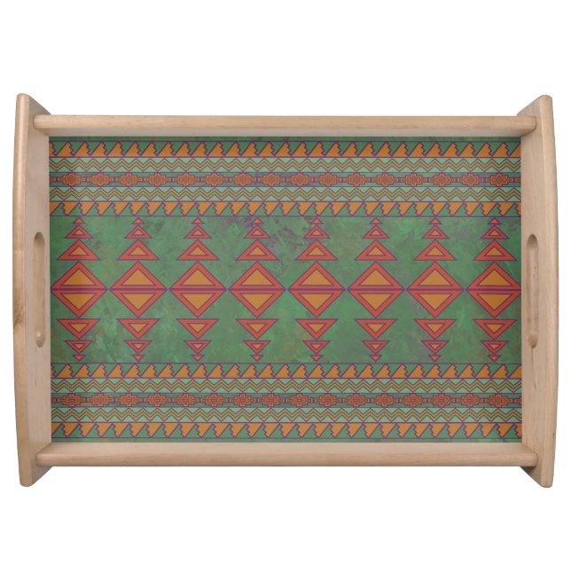 Southwest Sagebrush Green Geometric Design Serving Serving Tray (Front)