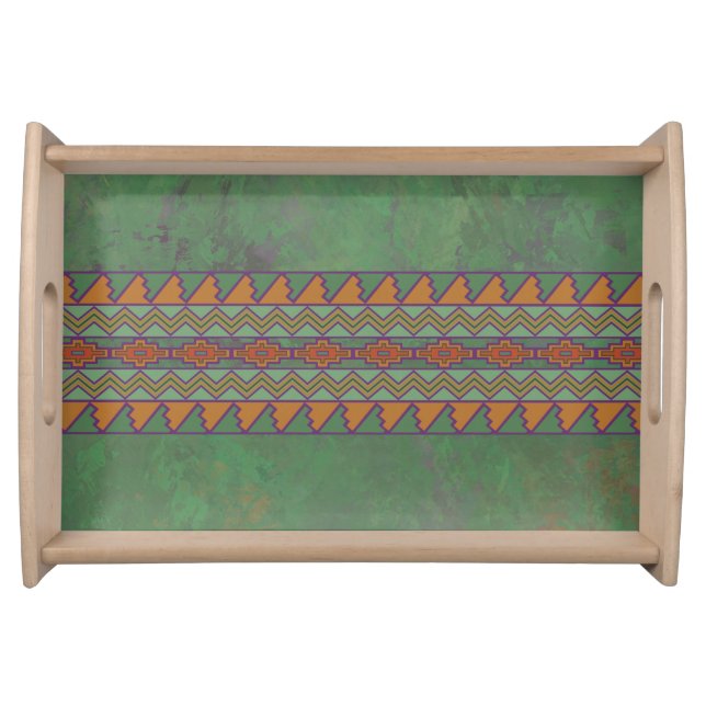 Southwest Sagebrush Green Geometric Design Serving Tray (Front)