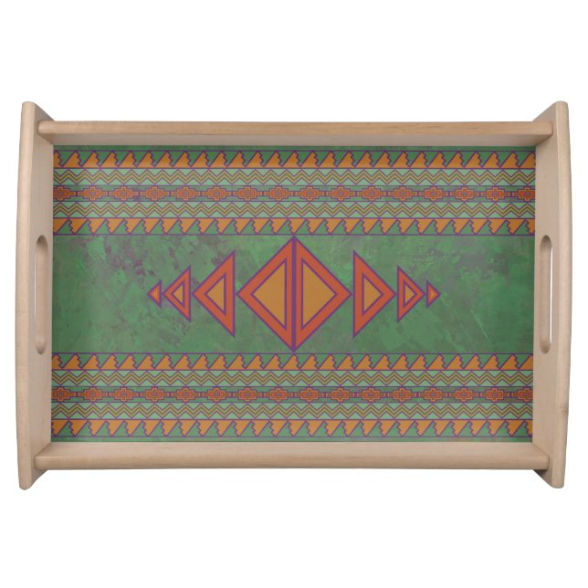 Southwest Sagebrush Green Geometric Design Serving Tray (Front)
