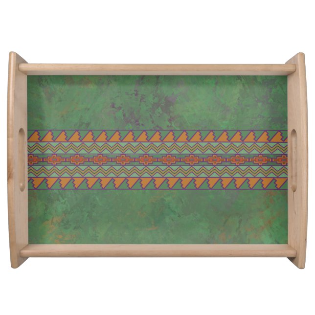 Southwest Sagebrush Green Geometric Design Serving Tray (Front)