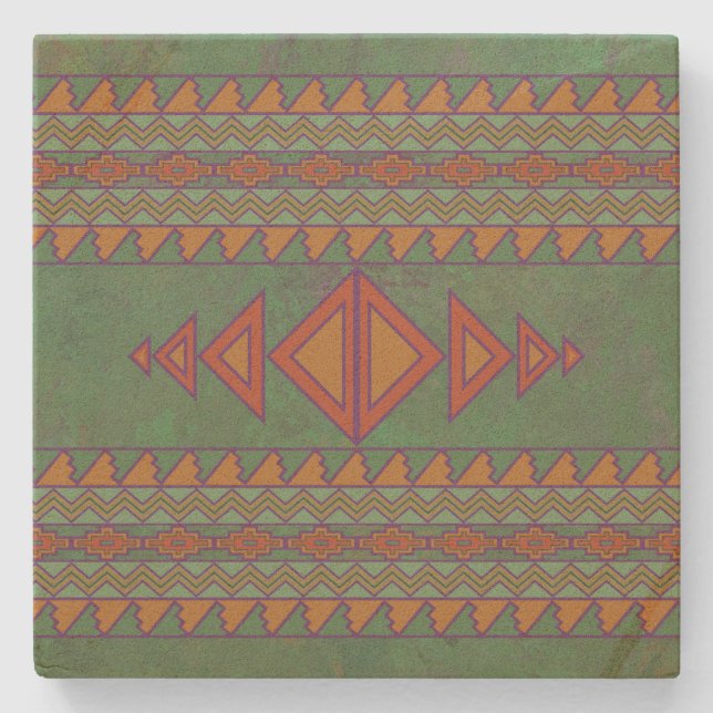Southwest Sagebrush Green Geometric Design  Stone  Stone Coaster (Front)