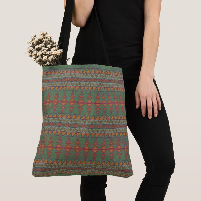 Southwest Sagebrush Green Geometric Design Tote Bag (Close Up)