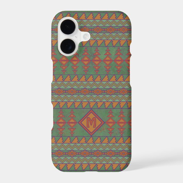 Southwest Sagebrush Green Geometric Personalized iPhone Case (Back)