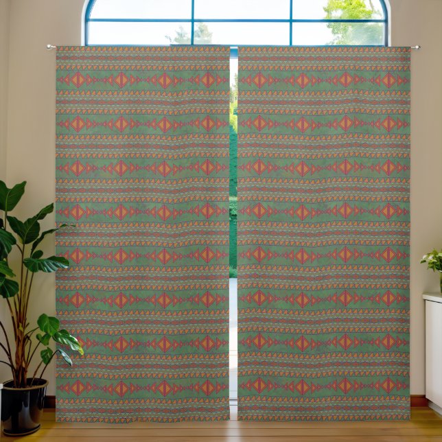 Southwest Sagebrush Green Geometric Print 50x108in Blackout Curtains (Living Room)