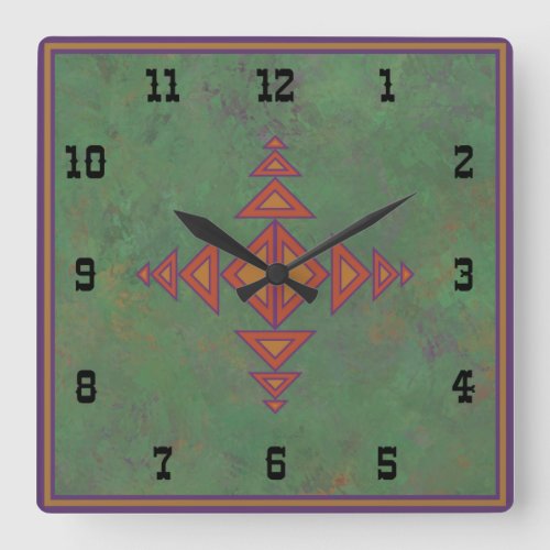 Southwest Sagebrush Green Geometric Western Style Square Wall Clock