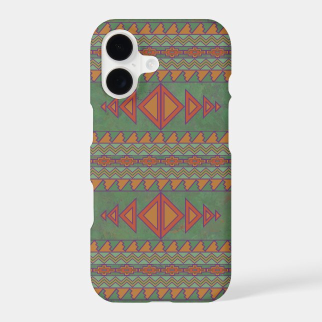 Southwest Sagebrush Green Orange Geometric Design  iPhone Case (Back)